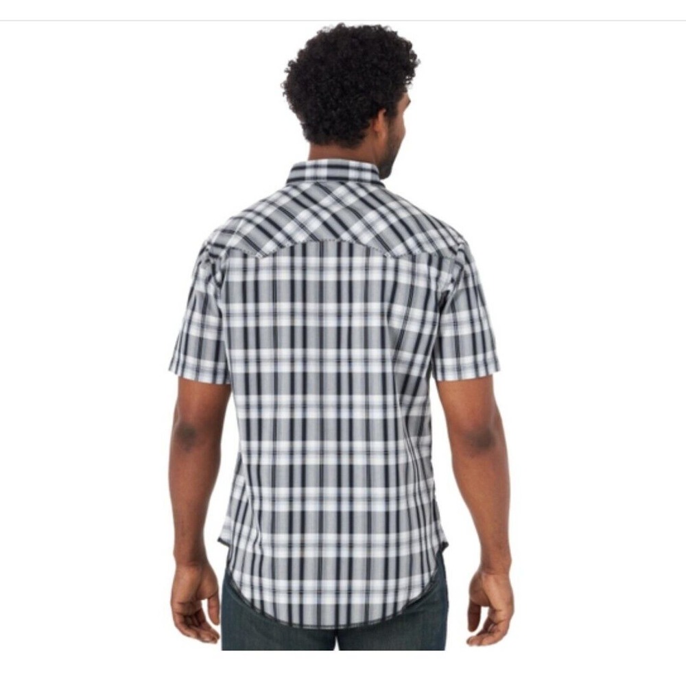 Wrangler Western Shirt Mens L Black Plaid Pearl‎ Snap Short Sleeve MVG325K Rodeo - Picture 2 of 11